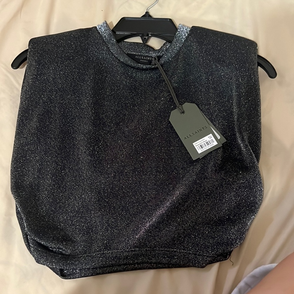 ALLSAINTS CROP SPARKLE TOP with shoulder pads